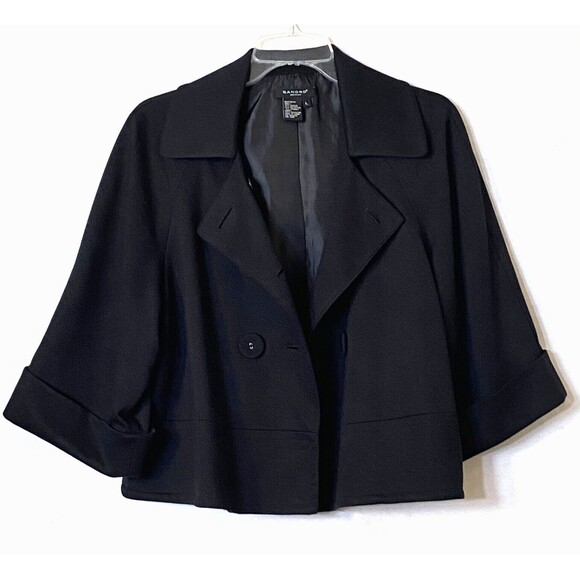 Sandro Sportswear Double Breasted Blazer Womens Size L Black 3/4 Cuffed Sleeves - Picture 3 of 16